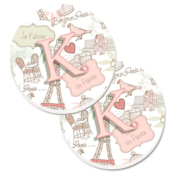 Carolines Treasures Letter K Love in Paris Pink Cup Holder Car Coaster, PK2 CJ2002-KCARC - main